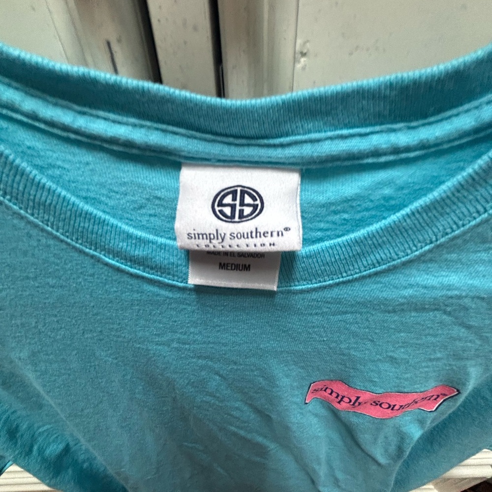 Simply Southern Aqua Tee with Pink Logo